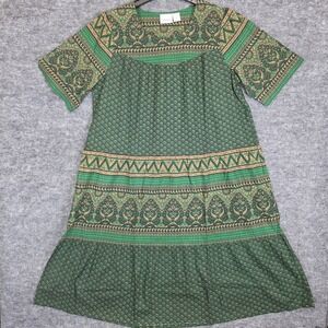 Vermont Country Store Dress Large Green‎ Paisley Midi Tiered Prairie Cottagecore